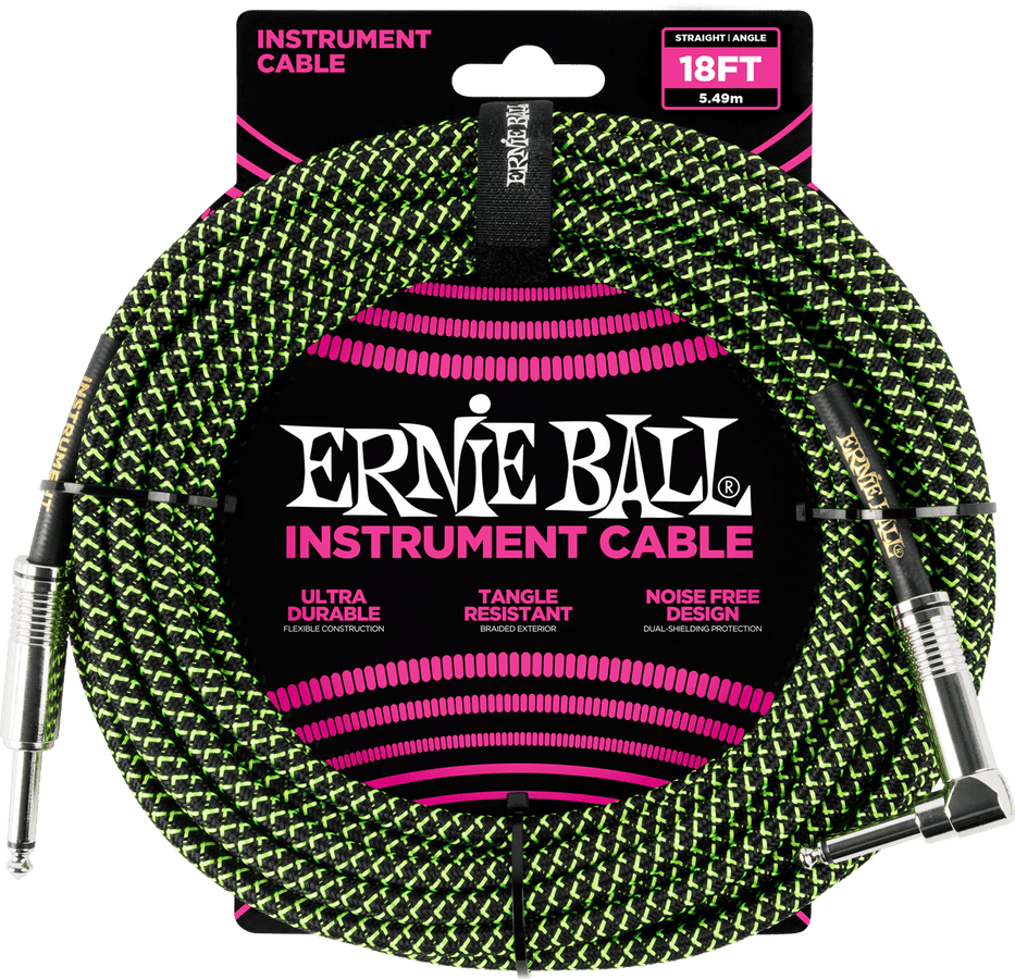 Cavo per Strumento Con Guaina Intrecciata Jack/jack Angolato 5,5M Nero/Verde