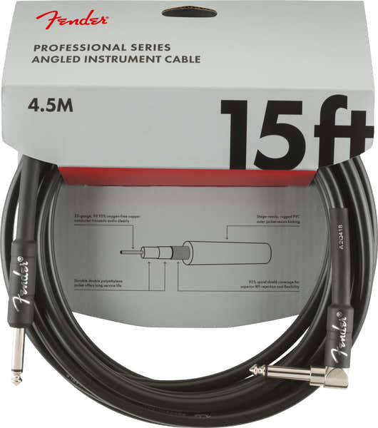 Fender PROFESSIONAL INSTRUMENT CABLES STRAIGHT/ANGLE 15' BLACK