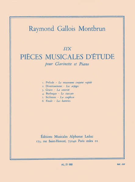 GALLOIS-montbrun R. - Six Pieces Musicales D'etudes Pour Clarinette & Piano
