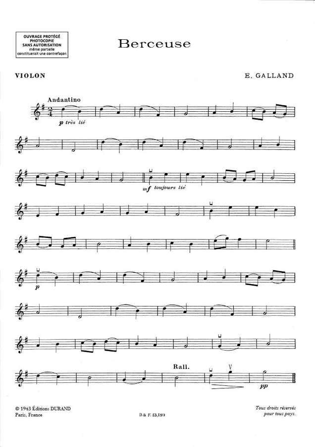 GALLAND - NINNA NANNA - VIOLINO E PIANOFORTE