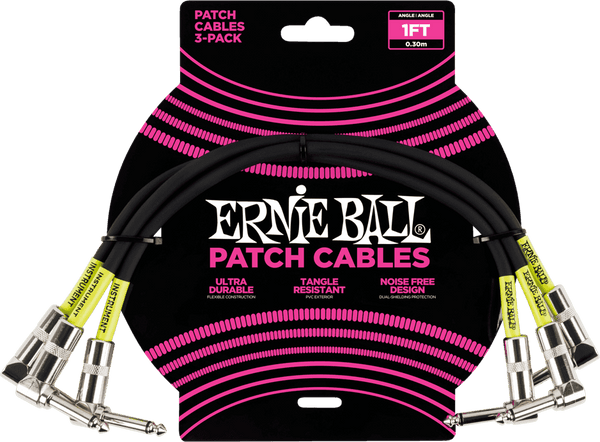 Cavi Patch per Strumento Pack da 3 - Angolato - 30CM Nero