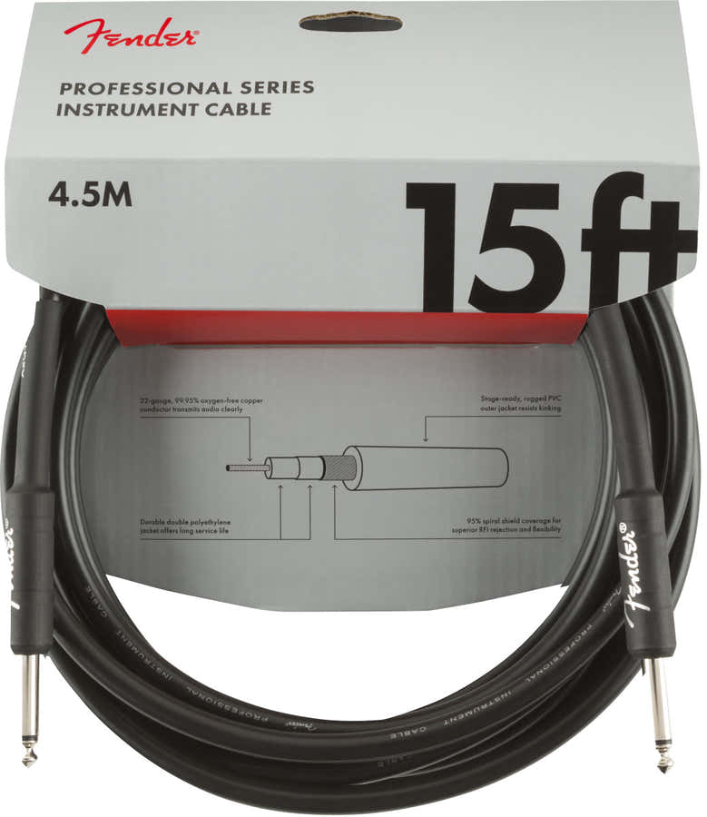PROFESSIONAL INSTRUMENT CABLE STRAIGHT/STRAIGHT 15' BLACK
