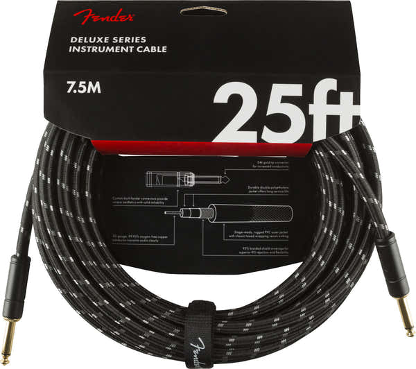 Fender DELUXE INSTRUMENT CABLE STRAIGHT/STRAIGHT 25' BLACK TWEED