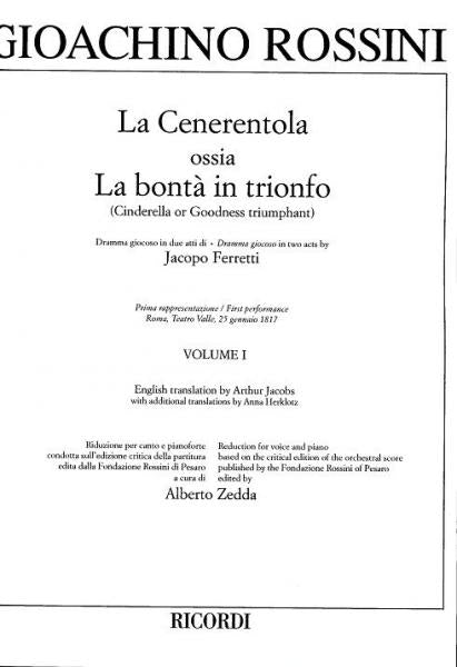 ROSSINI G. - LA CENERENTOLA OSSIA LA BONTA IN TRIONFO - Canto e pianoforte