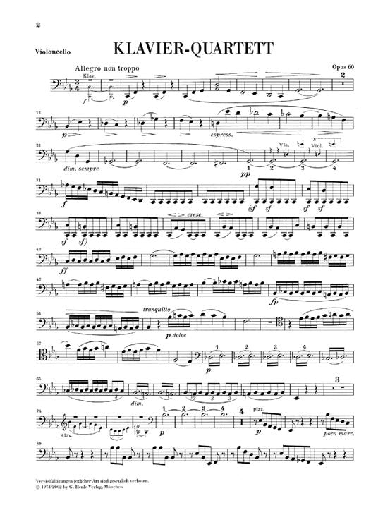 Brahms J. - Quartetto con pianoforte in Do minore Op. 60
