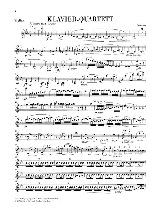 Brahms J. - Quartetto con pianoforte in Do minore Op. 60