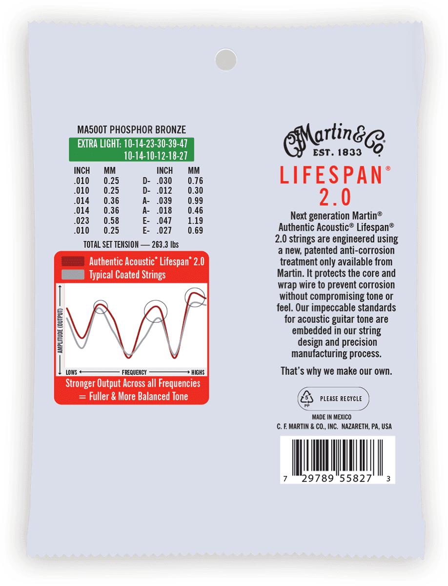 MA500T AUTHENTIC TREATED EXTRA LIGHT 92/8 PHOSPHOR BRONZE EX. LIGHT 10-14-23-30-39-47 12 STRINGS