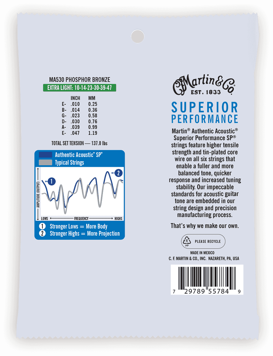 MA530 AUTHENTIC SP EXTRA LIGHT 92/8 PHOSPHOR BRONZE EX. LIGHT 10-14-23-30-39-47