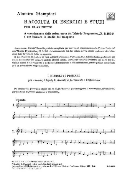 GIAMPIERI A. - RACCOLTA DI ESERCIZI E STUDI - CLARINETTE