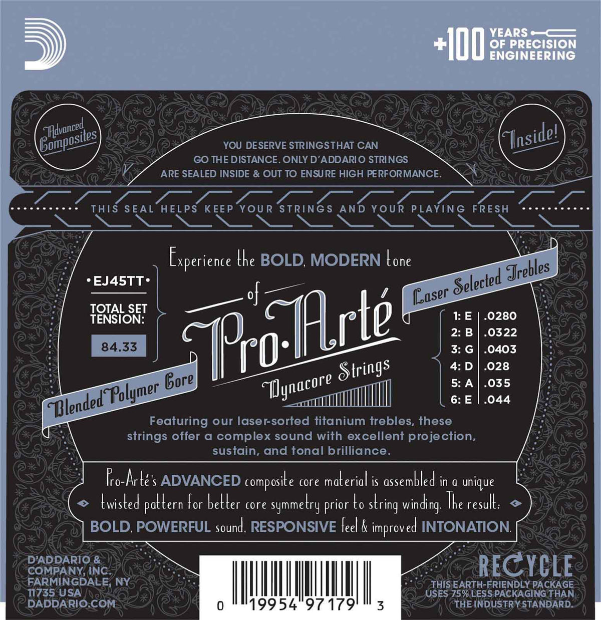 EJ45TT PROARTE DYNACORE CLASSICAL GUITAR STRINGS TITANIUM TREBLES NORMAL TENSION