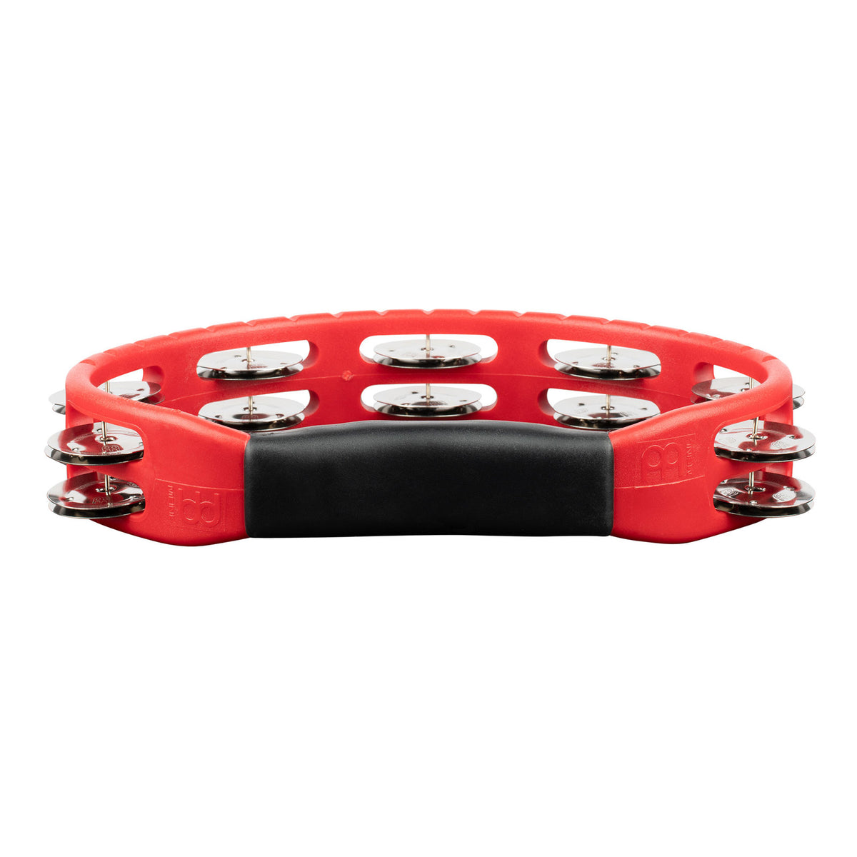 PERCUSSION HEADLINER SERIES HAND HELD ABS TAMBOURINE DUAL ROW RED STAINLESS STEEL JINGLES