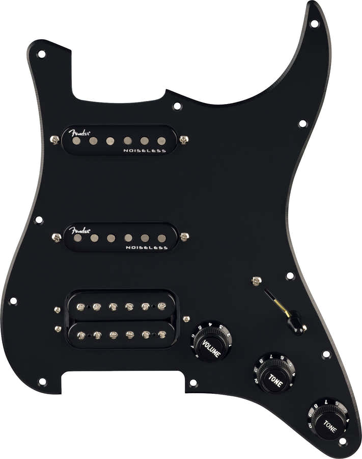 Battipenna Strat precablato Quadra Tap/Ultra Noiseless HSS Nero 11 fori PG