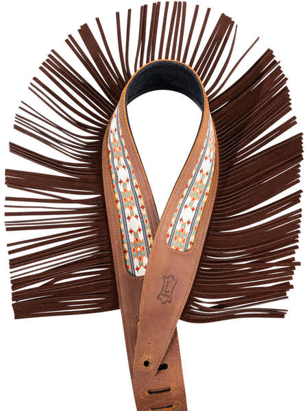 THE OUTLAW - 6,35 CM CRAZY HORSE LEATHER STRAP WITH SUEDE FRINGE AND WESTERN PATERN - BROWN