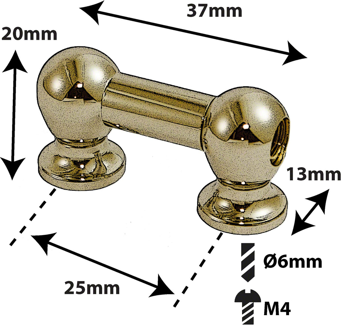 TL1D25-BR Blocchetto Tubolare - 25mm - Ottone - A Doppio Tirante (X1)