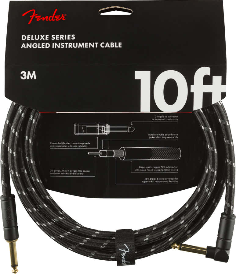 DELUXE INSTRUMENT CABLE STRAIGHT/ANGLE 10' BLACK TWEED