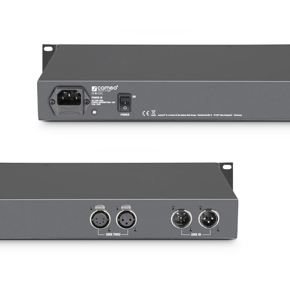 SB 6 DUAL - SPLITTER-BOOSTER DMX A 6 CANALI (XLR A 3 PUNTI E XLR A 5 PUNTI)