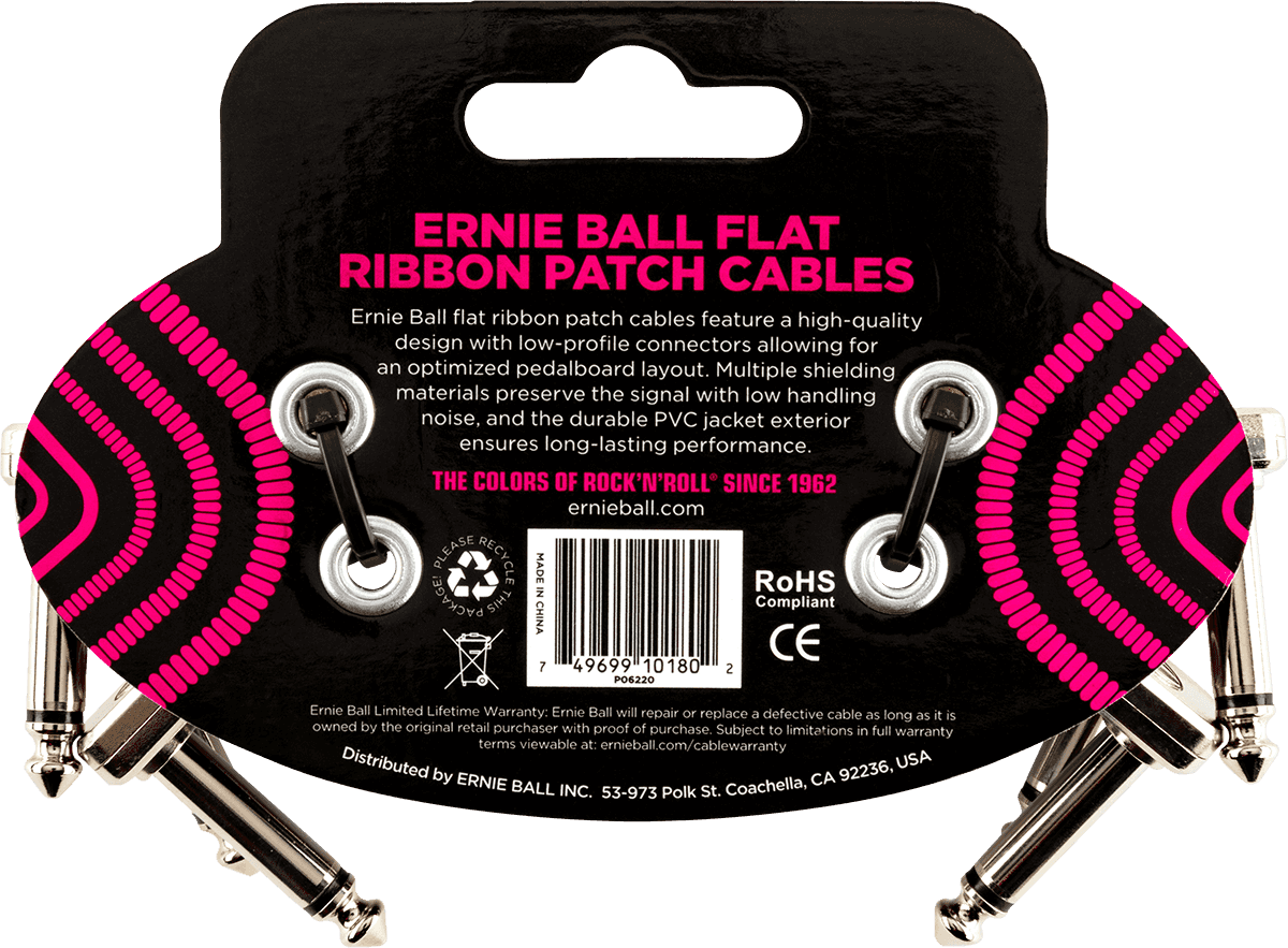 Cavi Strumento Patch Pack da 3 - Angolato Sottile & Piatto - 7,5 Cm