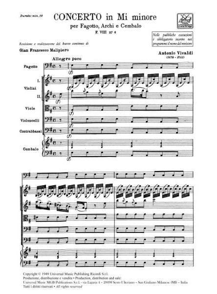 Vivaldi A. - Concerto in Mi minore RV 484 - F.viii/6 - Fagotto