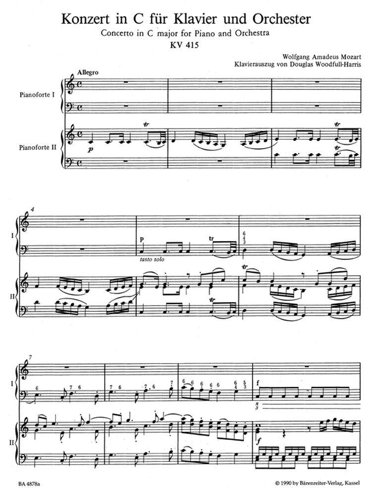 MOZART W.A. - CONCERTO IN DO MAGGIORE PER PIANOFORTE E ORCHESTRA N°13 KV 415 - RIDUZIONE PER PIANOFORTE