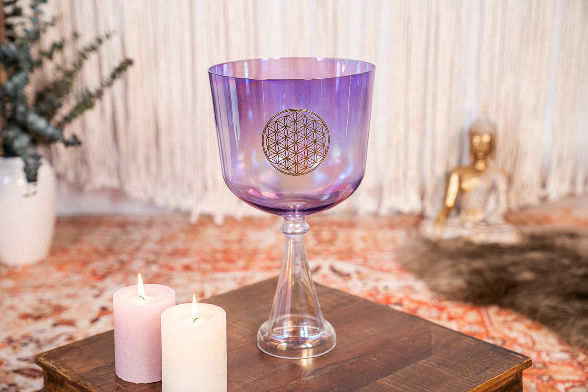 MEINL SONIC ENERGY CRYSTAL SINGING CHALICE 8" PURPLE FLOWER OF LIFE HEART CHAKRA