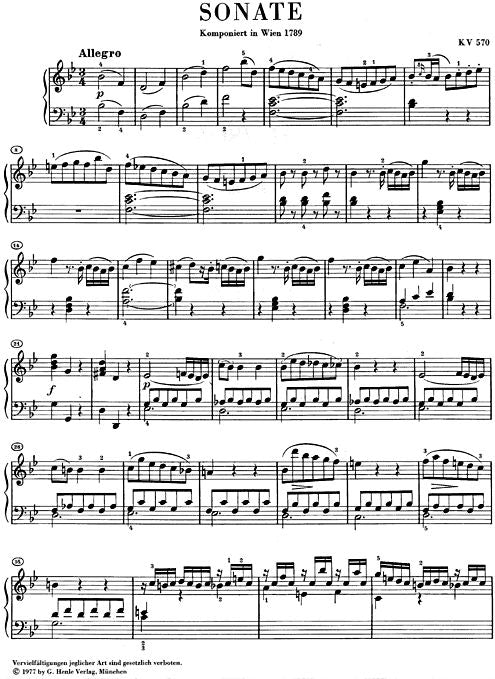 MOZART W.A. - SONATA PER PIANOFORTE IN Sib MAGGIORE K. 570