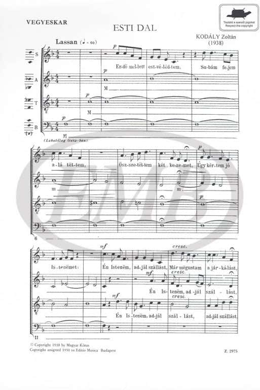 Kodaly Z. - Esti Dal - 4 voci miste