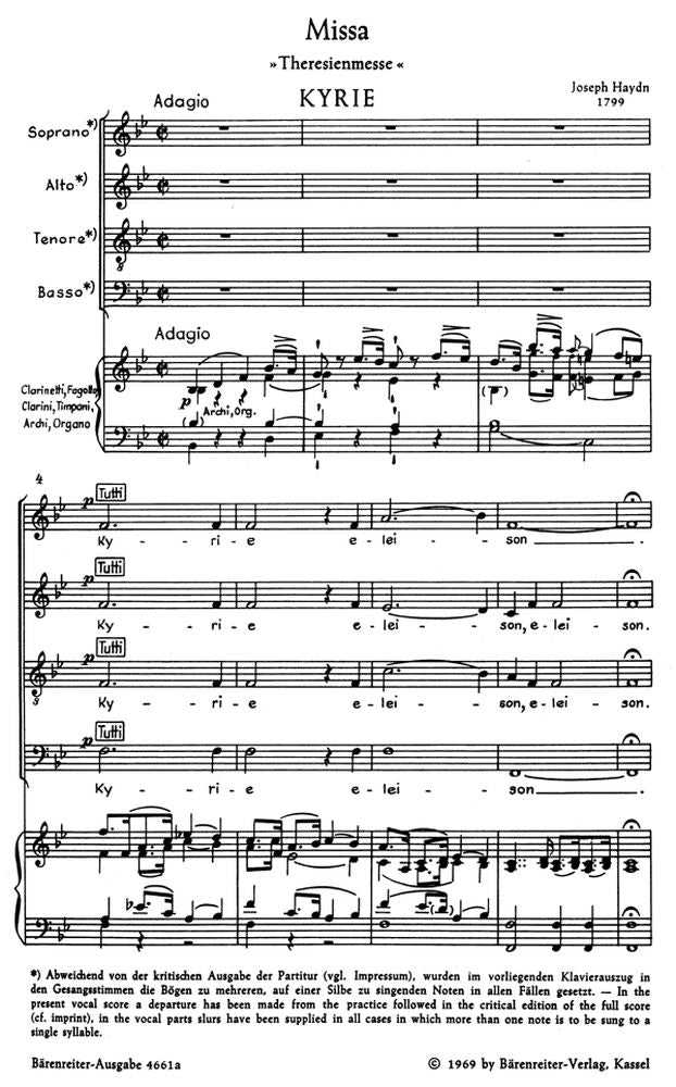 HAYDN J. - MISSA IN B-FLAT MAJOR HOB.XXII:12 "MESSE THERESA" - REDUCTION CHANT, PIANO