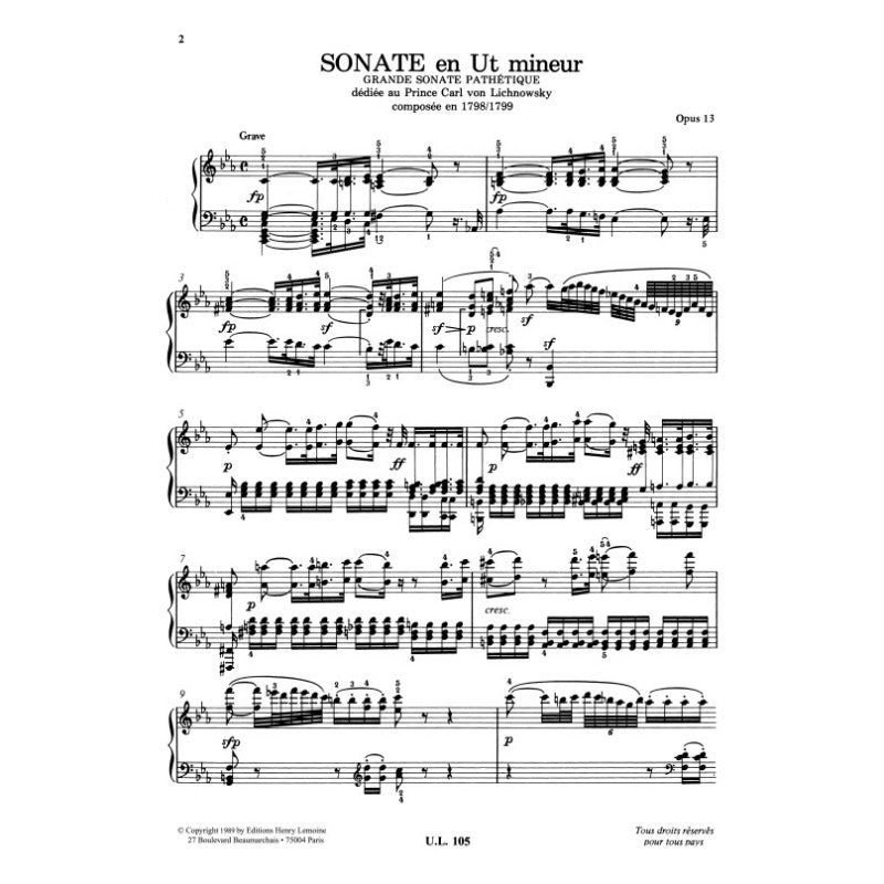 Beethoven Ludwig Van - Sonate N° 8 Pathétique - Piano