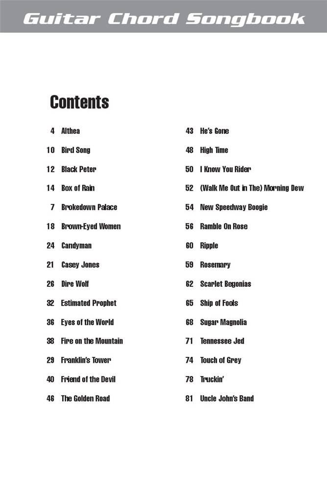Grateful Dead - Guitar Chord Songbook