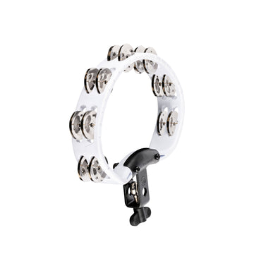 PERCUSSION HEADLINER SERIES MOUNTABLE ABS TAMBOURINE DUAL ROW WHITE STAINLESS STEEL JINGLES