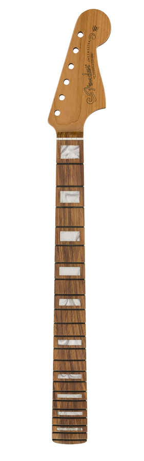 Manico Jazzmaster roasted Inlays a blocchi 22 tasti Medium Jumbo raggio 9.5" Pau Ferro profilo C moderno
