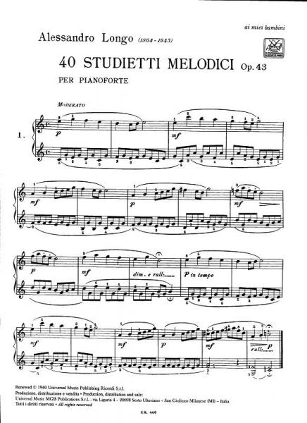 Longo A. - 4 piccoli studi melodici per mani piccole senza ottave OP.43 - Pianoforte