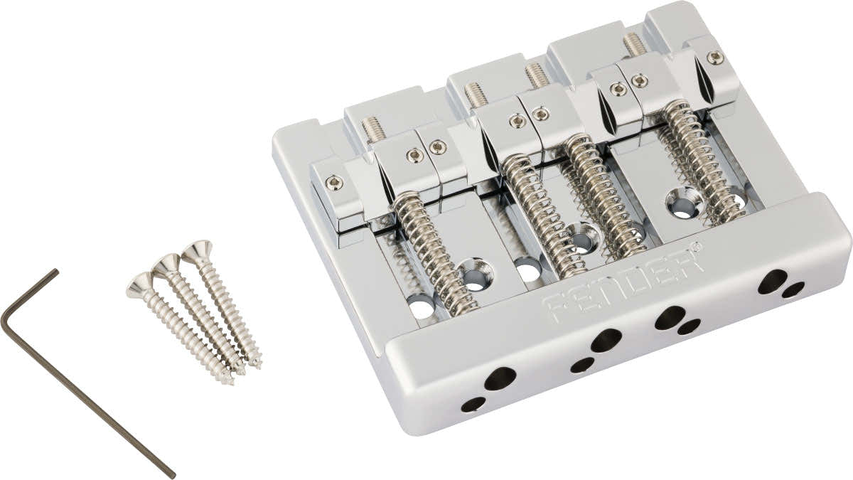 Fender Gruppo ponte per basso a 4 corde HiMass con corde passanti e sellette in ottone Cromato