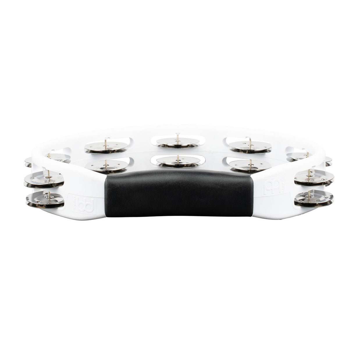 PERCUSSION HEADLINER SERIES HAND HELD ABS TAMBOURINE DUAL ROW WHITE STAINLESS STEEL JINGLES