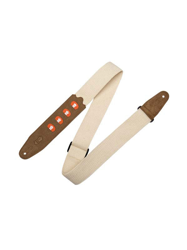Tracolla in cotone con 4 porta-plettro 5 cm - Naturale/Naturale