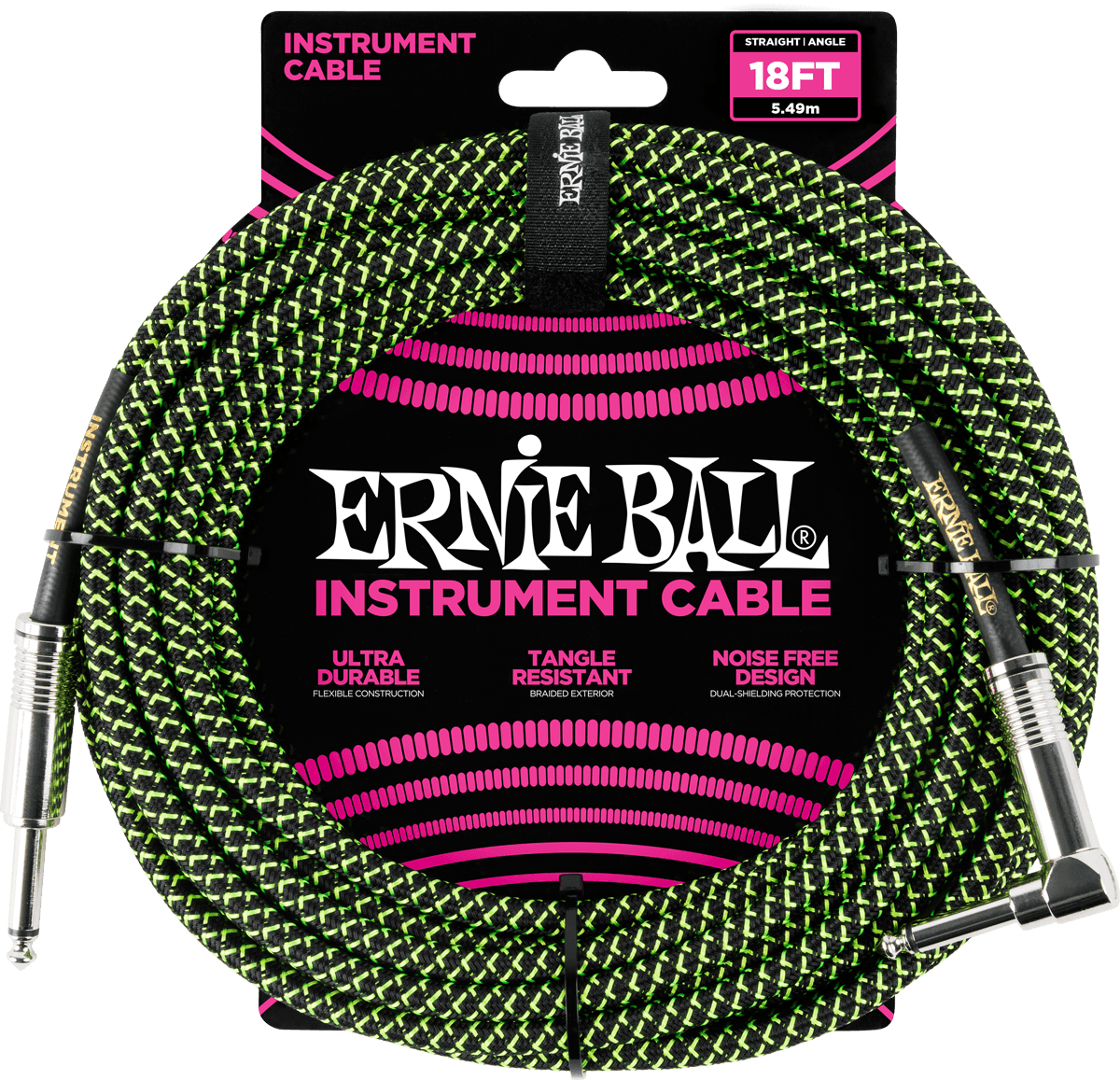 Cavo per Strumento Con Guaina Intrecciata Jack/jack Angolato 5,5M Nero/Verde