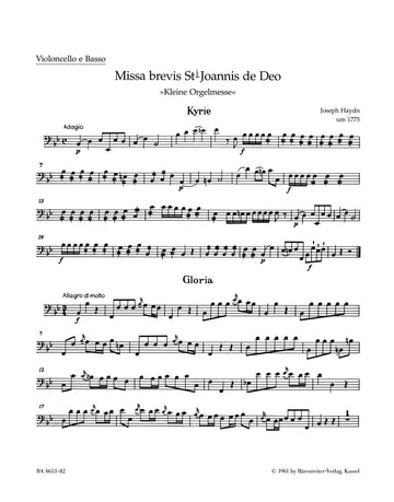 Haydn J. - Missa Brevis St Joannis De Deo Messa del piccolo organo Hob.Xxii:7 - Violoncello/Contrabbasso