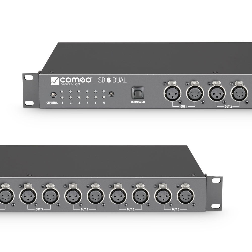 SB 6 DUAL - SPLITTER-BOOSTER DMX A 6 CANALI (XLR A 3 PUNTI E XLR A 5 PUNTI)
