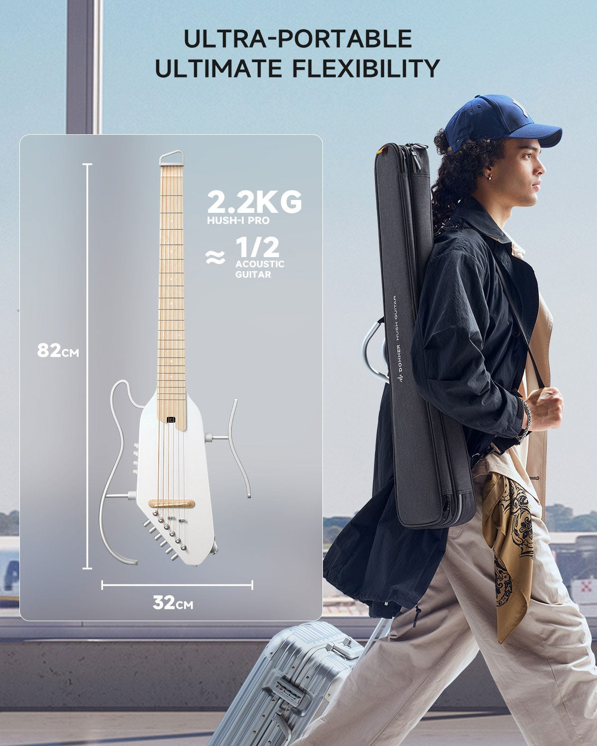HUSH-I Pro Travel Guitar Bianco