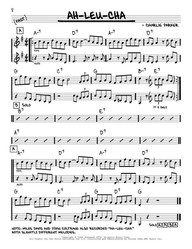 Il vero libro del bebop - Strumenti in Sib