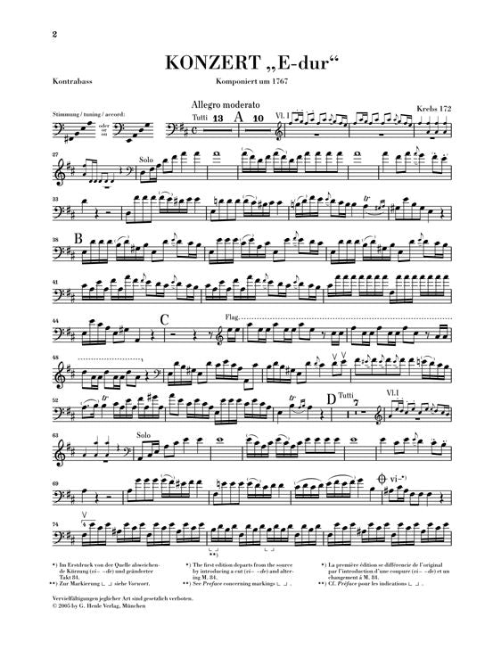 Dittersdorf C.D.V. - Concerto per contrabbasso in Mi maggiore Krebs 172