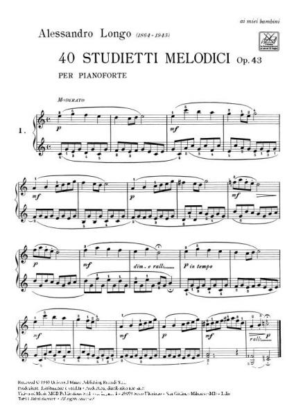 Longo A. - 4 piccoli studi melodici per mani piccole senza ottave OP.43 - Pianoforte