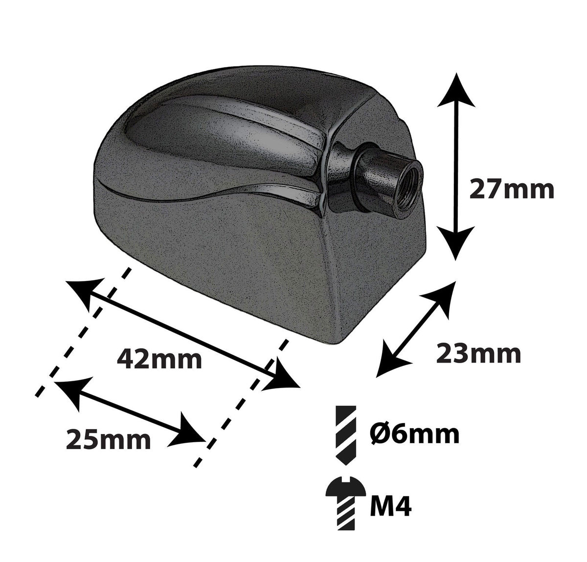 L20BD-BK BLOCCHETTO GRANCASSA NERO 25MM X1