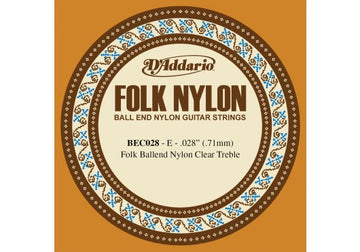 BEC028 FOLK NYLON GUITAR SINGLE STRING CLEAR NYLON BALL END .028