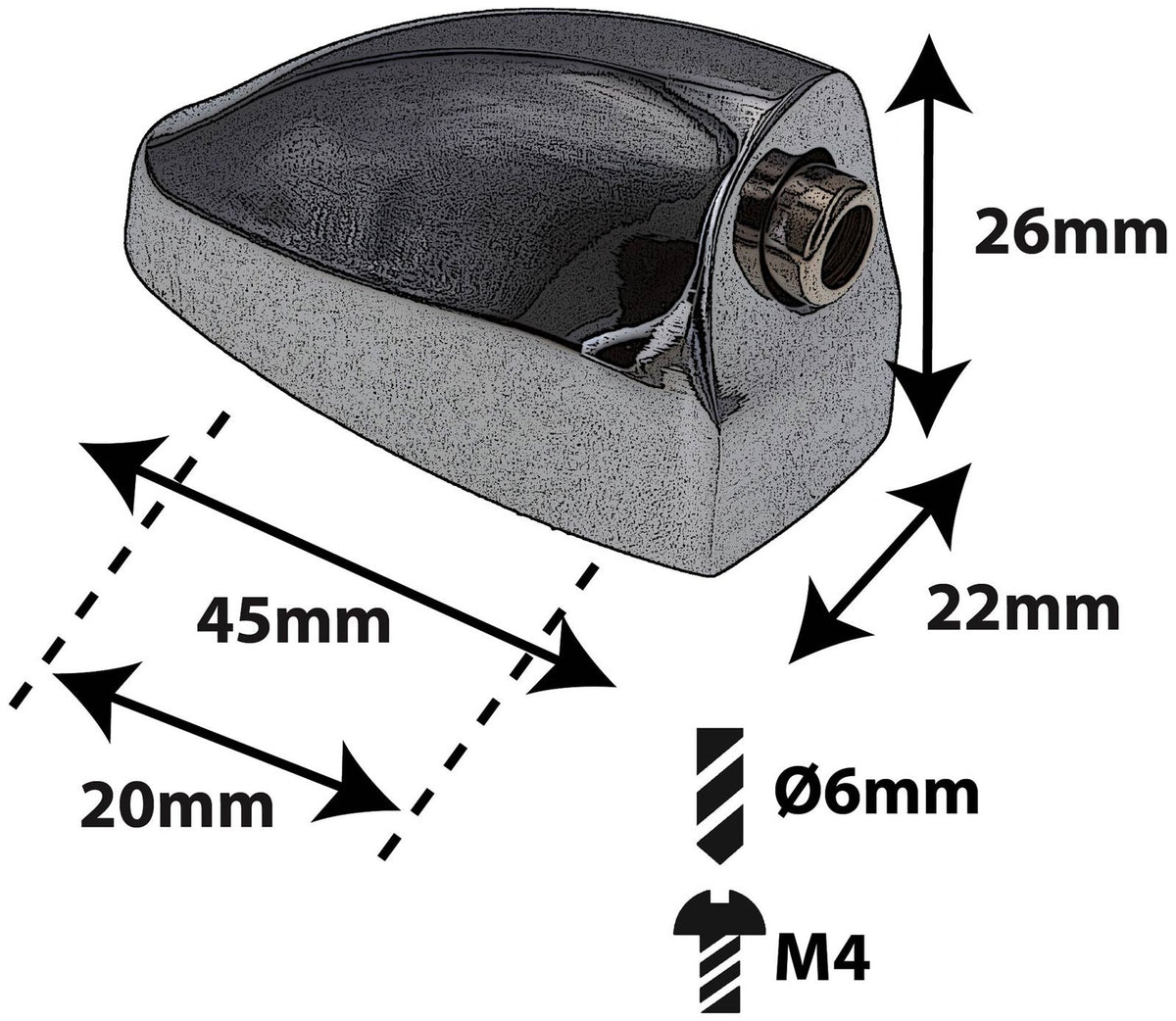 L25BD-BK - Blocchetto Grancassa - Nero - 20mm (x1)