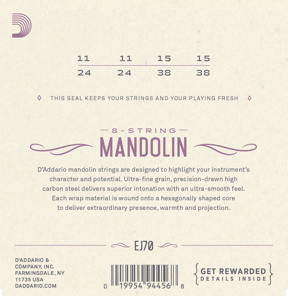 EJ70 PHOSPHOR BRONZE MANDOLIN STRINGS BALL END MEDIUM/LIGHT 11-38