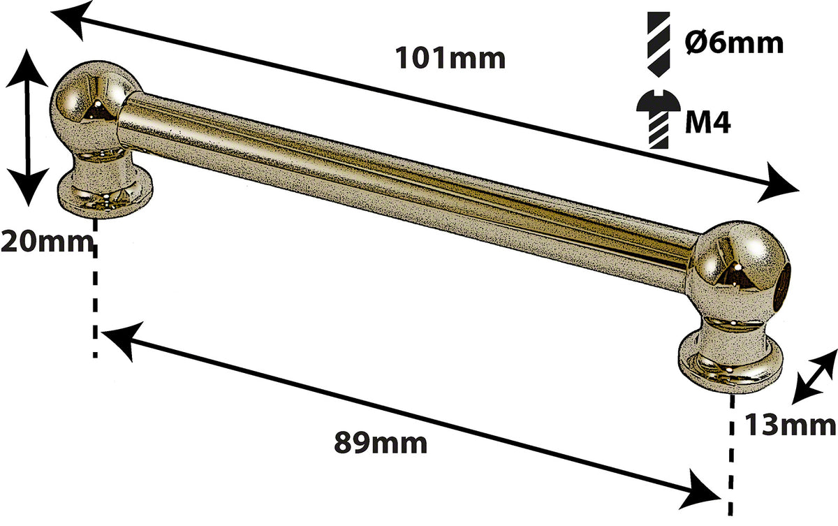 TL1D89-BR Blocchetto Tubolare - 89mm - Ottone - A Doppio Tirante (X1)