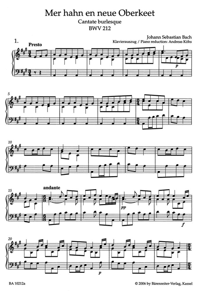 J.S. - Mer Hahn En Neue Oberkeet Cate Burlesque Bwv 212 - Ch Piano