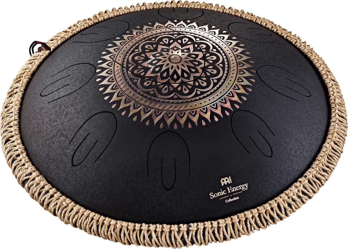 SONIC ENERGY OCTAVE STEEL TONGUE DRUM BLACK ENGRAVED FLORAL DESIGN D KURD