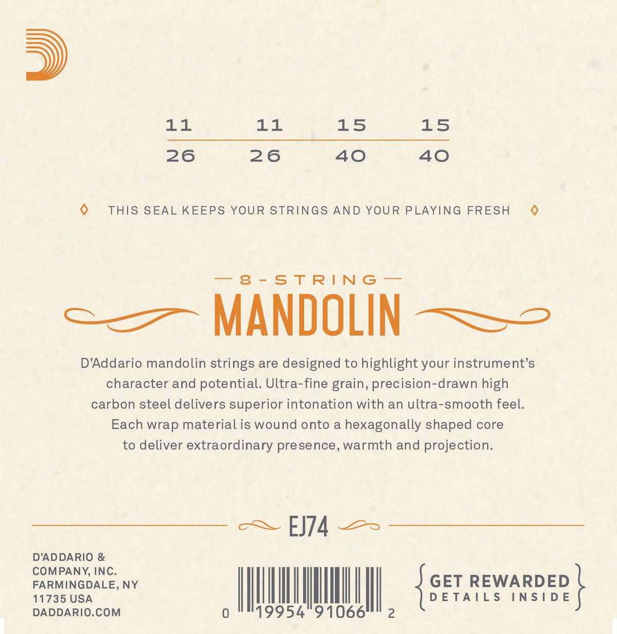STRINGS FOR MANDOLIN J74 PHOSPHOR BRONZE MEDIUM 11-40